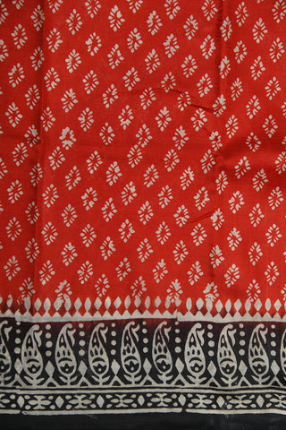 Contrast Border With Diamond Design Batik Printed Tomato Red Silk Saree