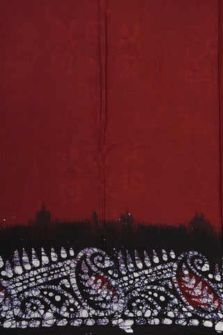 Contrast Border With Batik Printed Burgundy Maroon Cotton Saree