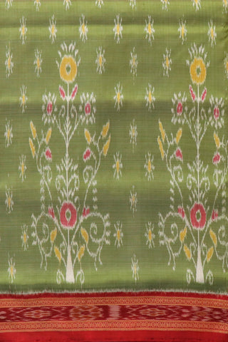 Contrast Border With Floral Design Olive Green Odisha Silk Saree