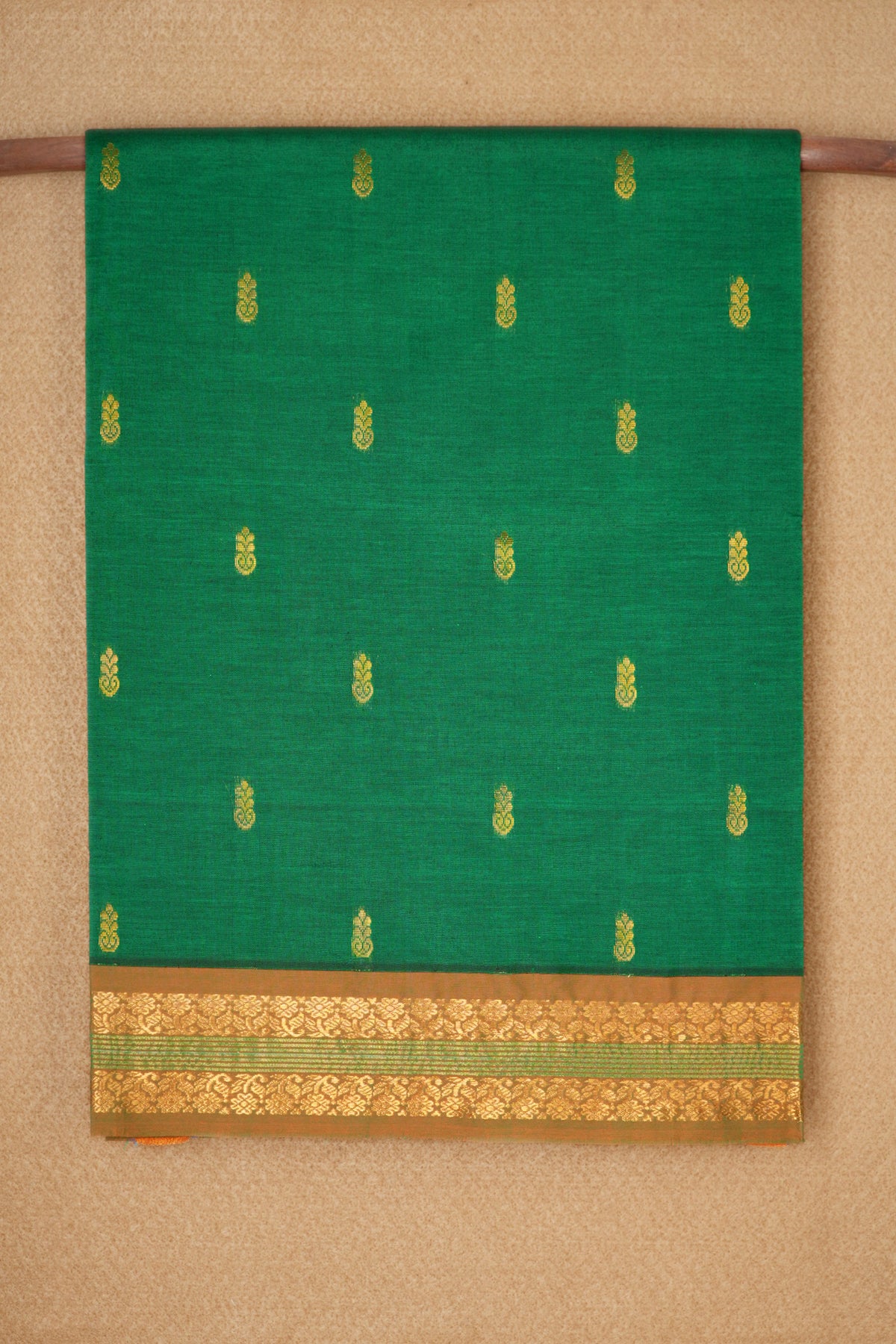 Floral Zari Buttas Emerald Green Venkatagiri Cotton Saree