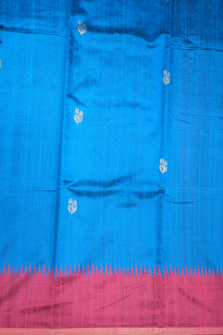 Contrast Border With Floral Zari Motifs Cobalt Blue Jute Silk Saree