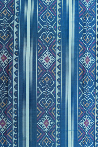 Contrast Border With Geometric Pattern Aegean Blue Patola Silk Saree