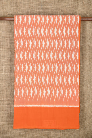 Contrast Border With Ikat Design Coral Orange Pochampally Cotton Saree