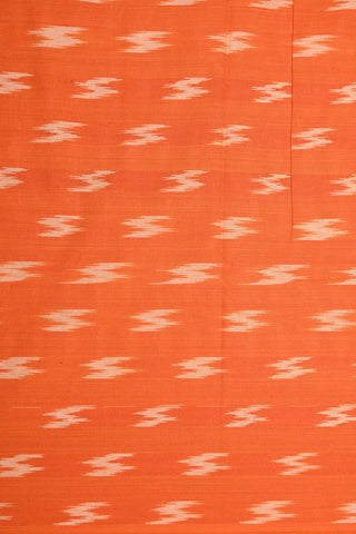 Contrast Border With Ikat Design Coral Orange Pochampally Cotton Saree