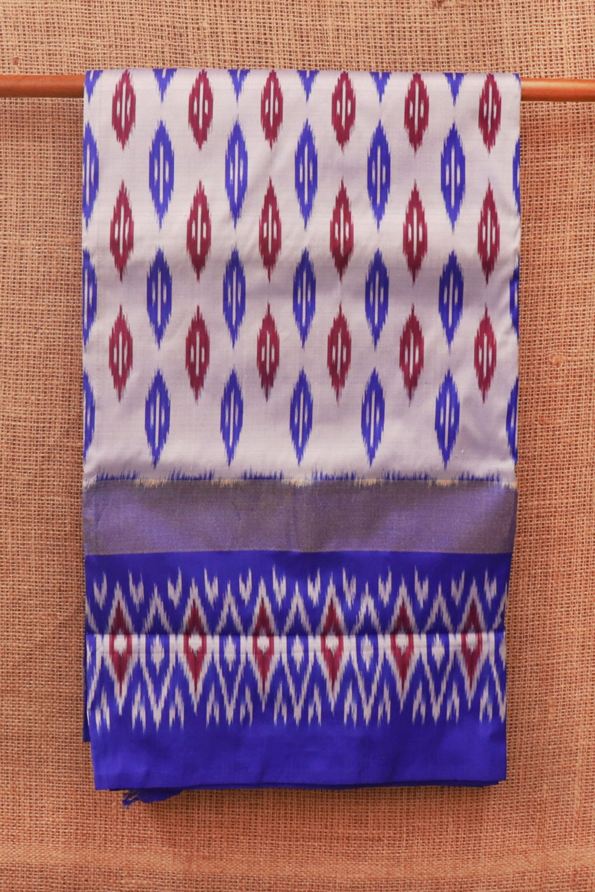Contrast Border With Ikat Design Cream Color Pochampally Silk Saree