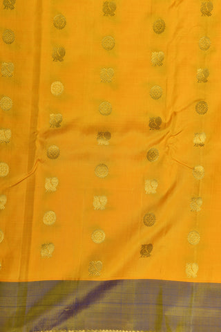 Contrast Border With Mayil Chakram Buttis Yellow Kanchipuram Silk Saree