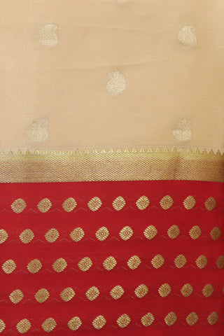 Contrast Border With Paisley Zari Butta Cream Color Mysore Silk Saree