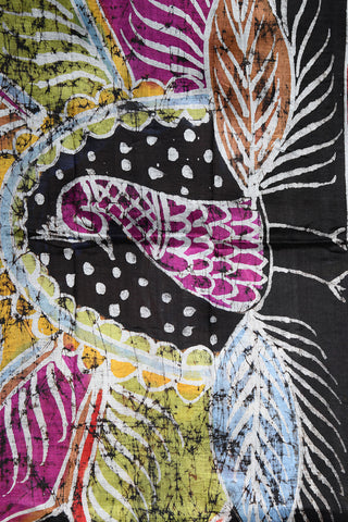 Contrast Border With Peacock Design Multicolor Batik Printed Silk Saree