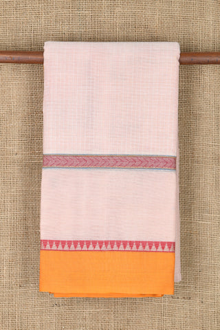 Contrast Border With Small Checks Pastel Pink Semi Gadwal Cotton Saree