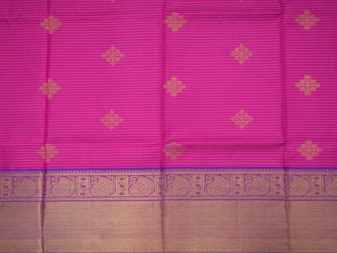 Contrast Border With Striped Zari Hot Pink Silk Pavadai Material
