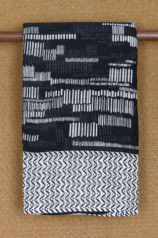 Contrast Border In Stripes Black Printed Cotton Saree