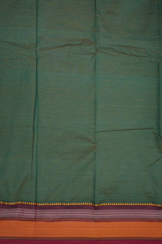 Contrast Border With Stripes Forest Green Dharwad Cotton Saree