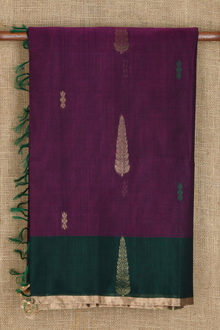 Contrast Border With Thoranam Design Dark Purple Kora Silk Cotton Saree