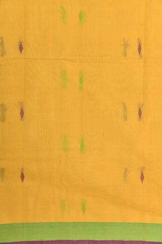 Contrast Border With Thread Work Diamond Buttis Lemon Yellow Coimbatore Cotton Saree
