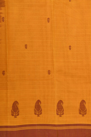 Contrast Border With Thread Work Paisley Design Mustard Kanchi Cotton Saree