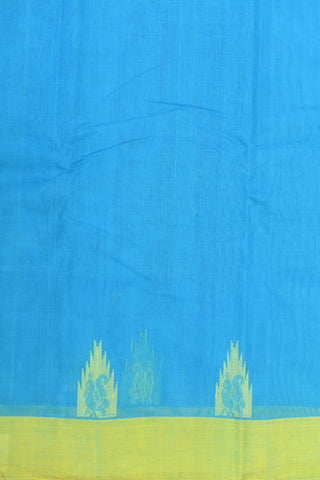 Contrast Border With Thread Work Temple Motif Ramar Blue Kanchi Cotton Saree