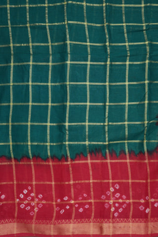 Contrast Border With Threadwork Checks Forest Green Ahmedabad Cotton Saree