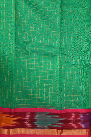 Contrast Border With Zari Checks Green Semi Kora Silk Cotton Saree