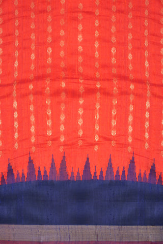 Contrast Border With Zari Motifs Bright Orange Jute Silk Saree