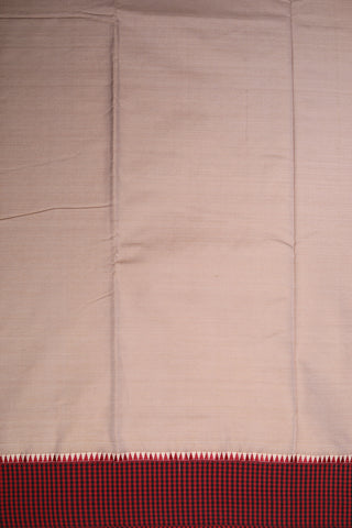 Contrast Checked Border In Plain Light Beige Dharwad Cotton Saree