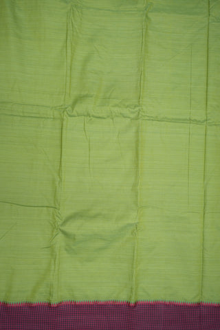 Contrast Checked Border Plain Fern Green Dharwad Cotton Saree