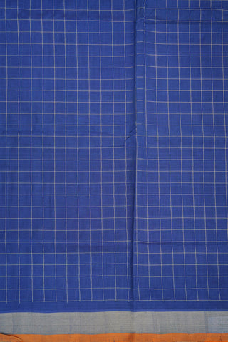 Contrast Pallu Checked Silver Zari Blue Silk Cotton Saree