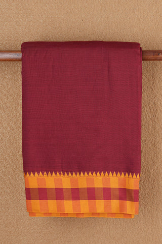 Checked Threadwork Border Crimson Red Dharwad Cotton Saree