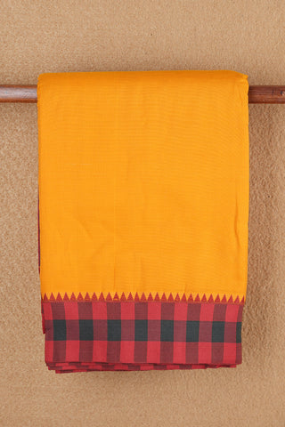 Contrast Checked Threadwork Border With Plain Honey Orange Dharwad Cotton Saree