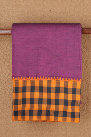 Contrast Checked Threadwork Border With Plain Purple Rose Dharwad Cotton Saree