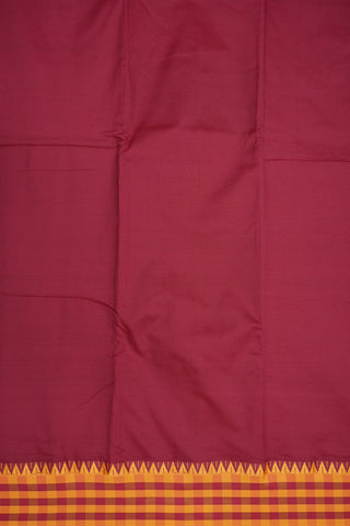 Contrast Checked Threadwork Border With Plain Ruby Red Dharwad Cotton Saree