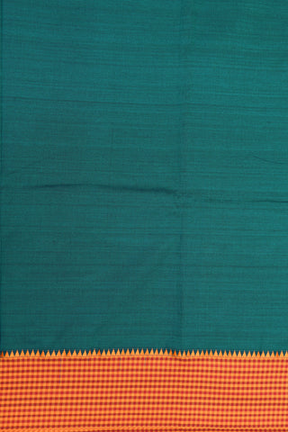 Contrast Checks Border In Plain Peacock Green Dharwad Cotton Saree