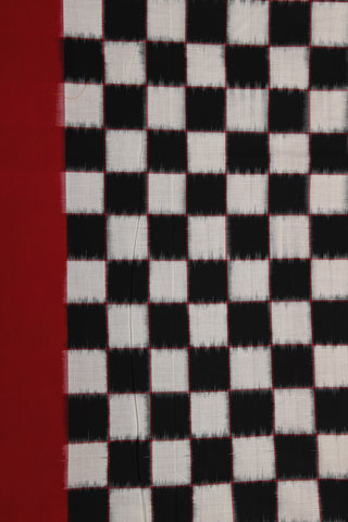Contrast Checks Border With Ikat Design Black Pochampally Cotton Saree