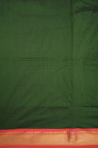 Contrast Chevron And Paisley Zari Border Olive Green Kalyani Cotton Saree