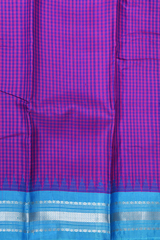 Contrast Chevron Silver Zari Border Purple And Royal Blue Gadwal Silk Saree
