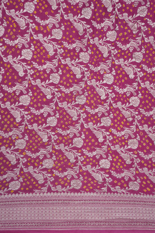 Contrast Design Raspberry Pink Bandhani Silk Saree