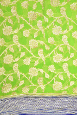 Contrast Diamond Border With Jangla Pattern Chartreuse Green Banaras Georgette Saree