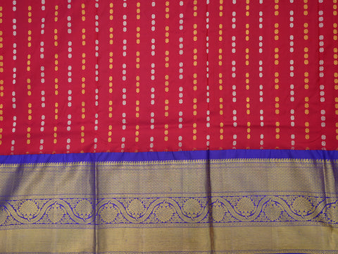 Contrast Floral Design Border With Red Silk Pavadai Sattai Material