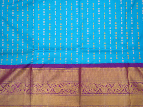Contrast Floral Design Border With Sky Blue Silk Pavadai Sattai Material