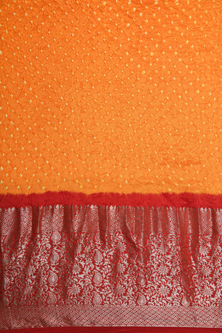 Contrast Floral Zari Border Bandhani Work Marigold Orange Gaji Silk Saree