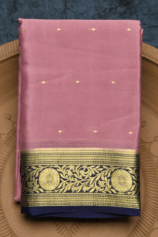 Contrast Floral Zari Border In Buttis Mauve Pink Mysore Silk Saree