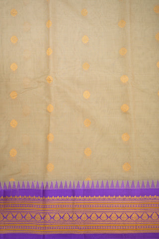 Contrast Floral Zari Border Khaki Gadwal Silk Cotton Saree