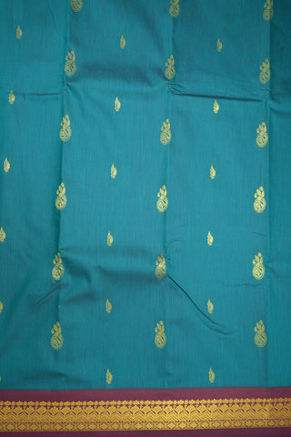 Contrast Floral Zari Border Peacock Blue Apoorva Semi Silk Saree