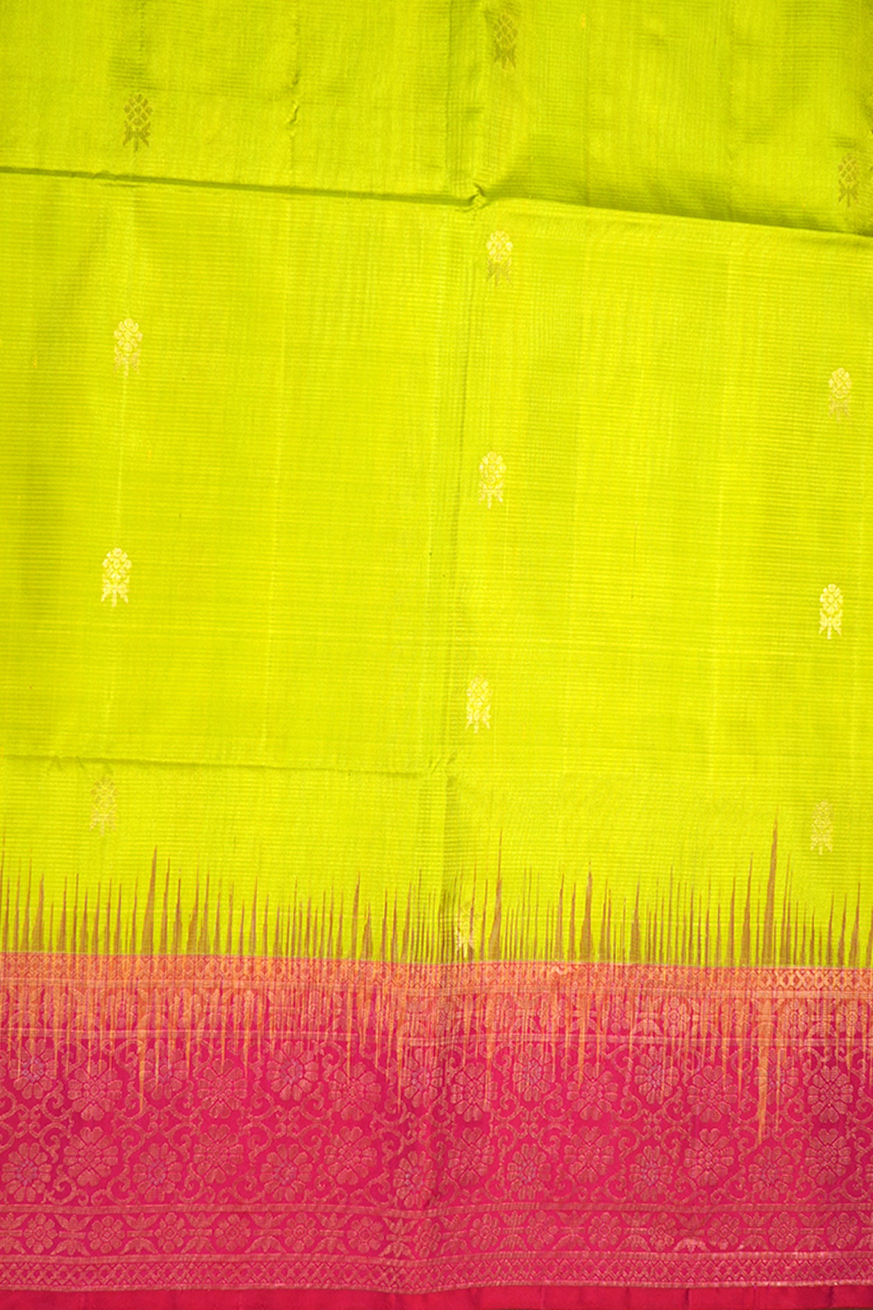 Contrast Floral Zari Border Pear Green Soft Silk Saree