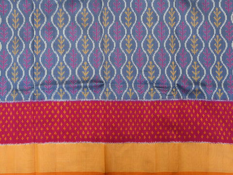 Contrast Ikat Border With Ogee Pattern Grey Pochampally Silk Unstitched Pavadai Sattai Material