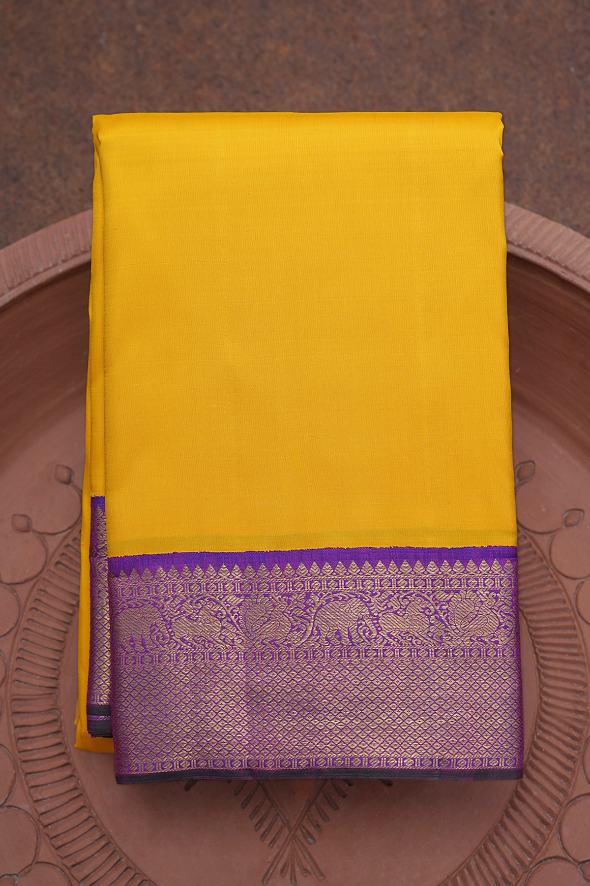 Contrast Korvai Border Royal Yellow Kanchipuram Silk Saree