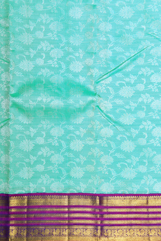 Contrast Korvai Border With Jangla Pattern Turquoise Blue Kanchipuram Silk Saree