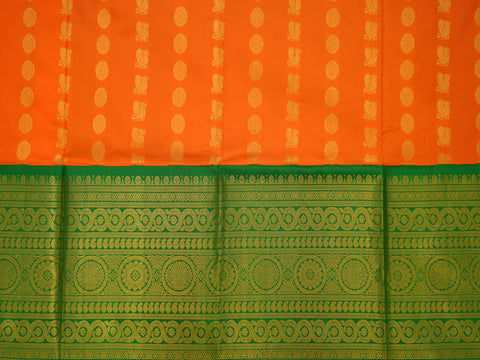 Contrast Korvai Border With Peacock And Floral Motif Orange Silk Pavadai Sattai Material
