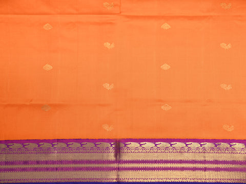 Contrast Korvai Border With Traditional Buttas Bright Orange Kanchipuram Silk Unstitched Pavadai Sattai Material