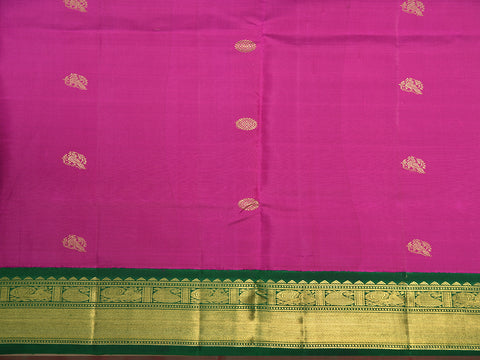Contrast Korvai Border With Traditional Zari Buttas Magenta Purple Kanchipuram Silk Pavadai Sattai Material