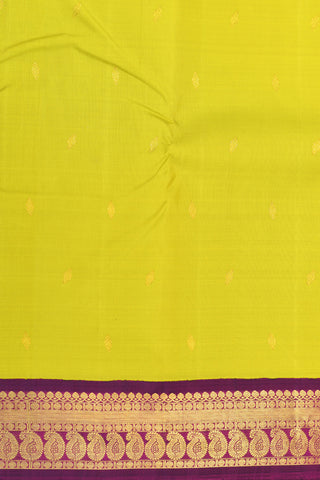 Contrast Korvai Paisley Border With Zari Buttis Lemon Yellow Kanchipuram Silk Saree